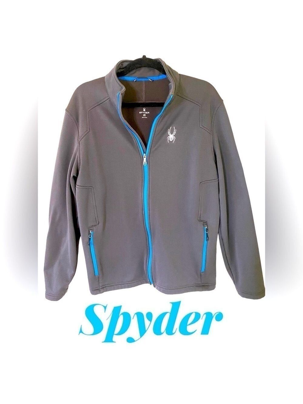 Spyder-Men's Large full zip outerwear jacket.Gray/Blue fleece interior. Like new